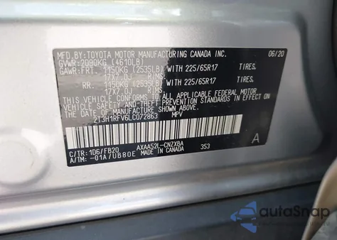 2020 Toyota Rav4 Le from USA, damaged, VIN 2T3H1RFV6LC072863